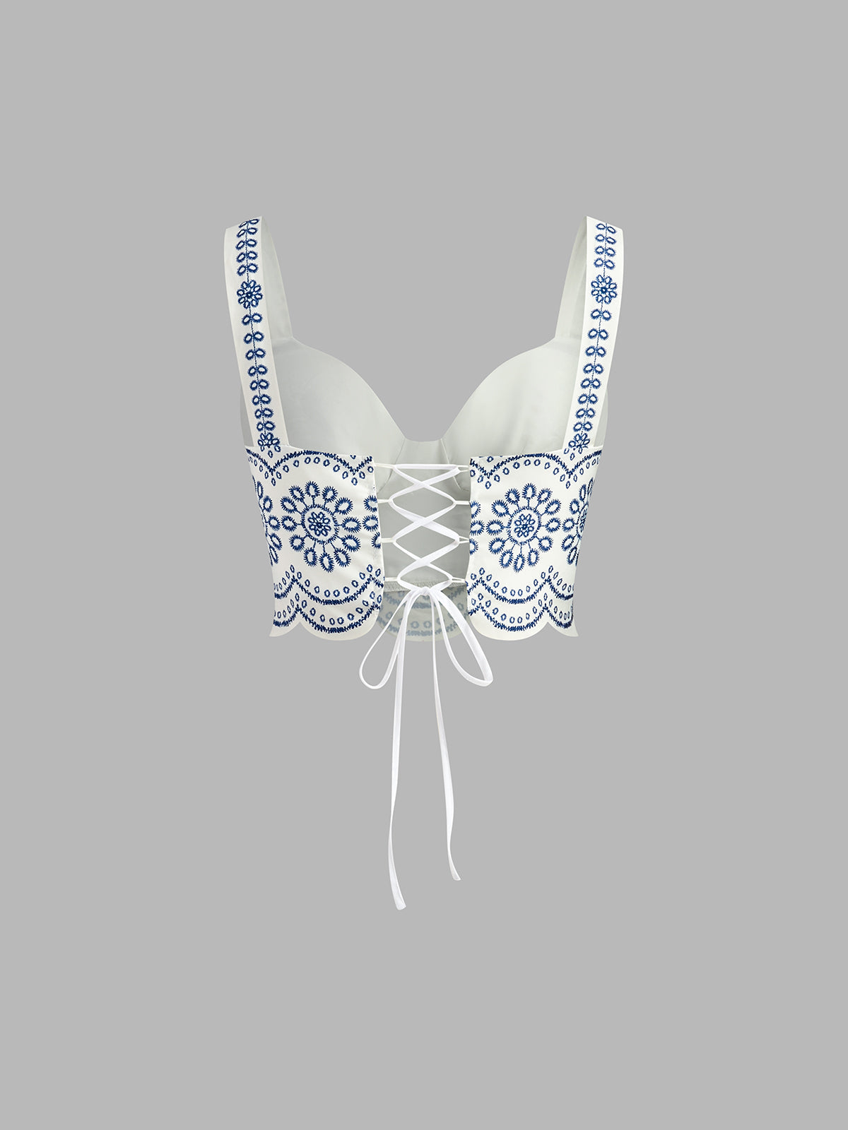Printed sleeveless tie back skirt set detail view
