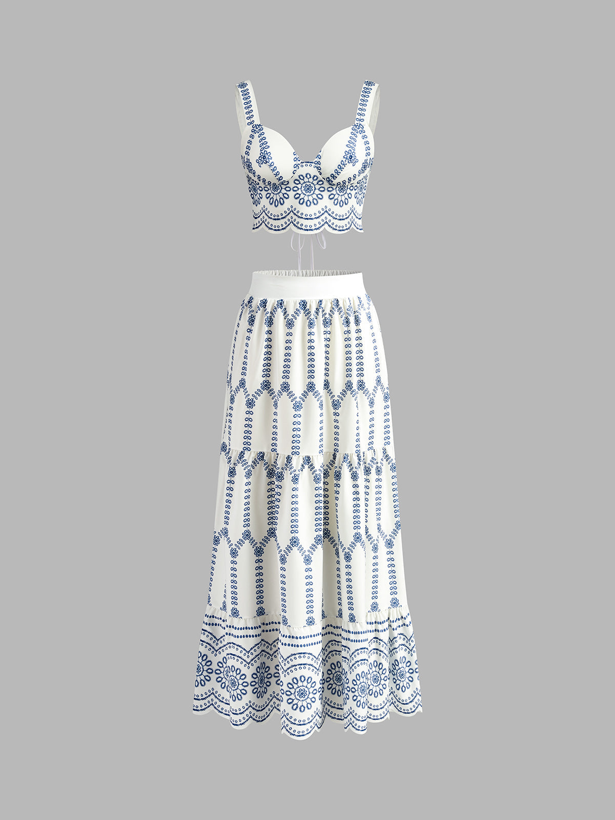 Printed sleeveless tie back skirt set