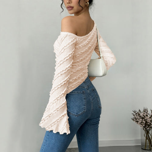  Puff sleeve jacquard blouse for women elegant casual fashion
