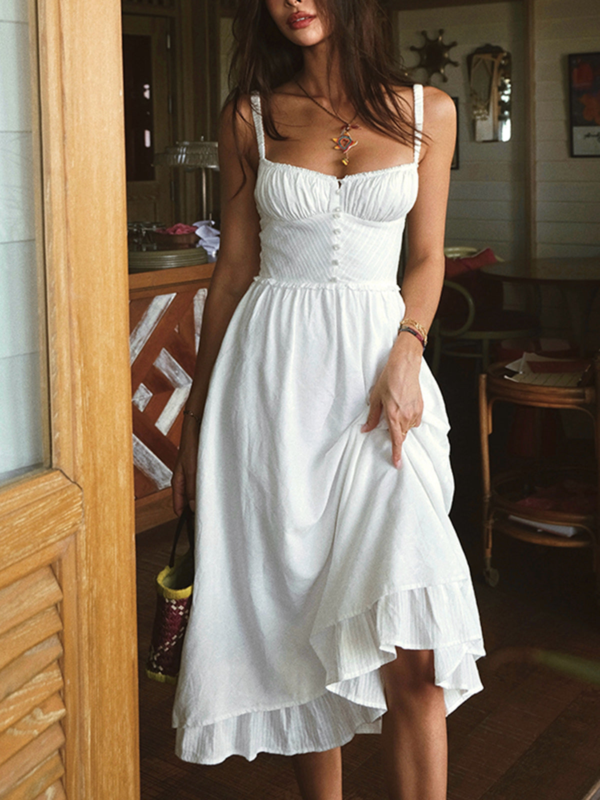 Ruffle Hem Cami Plain Midi Dress detail 3