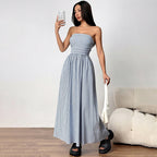 Strapless tube top maxi dress for women with pockets