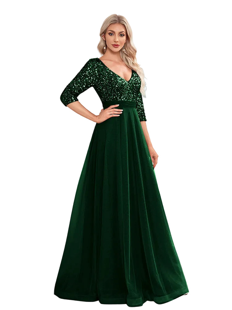 Fashion Elegant Prom Evening Dress V-Neck Women Party Gown Long Formal Evening Dress, Dark green / 16 Fashion Elegant Prom Evening Dress V-Neck Women Party Gown Long Formal Evening Dress, Dark green / 16