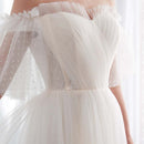 White Off Shoulder Elegant Prom Dress Mesh Wedding Party Dress for Women Off White Formal Gown