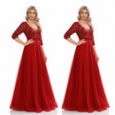 Wine red evening party dress for women elegant style