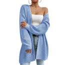  Women solid color knitted cardigan sweater loose medium length jacket
