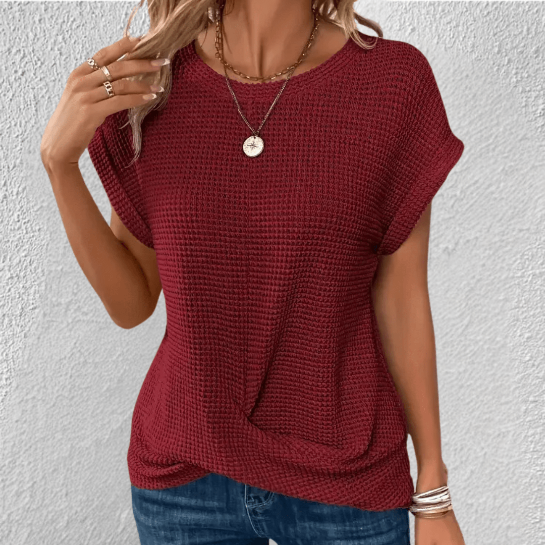 Women's Twist Front Waffle Knit Blouse