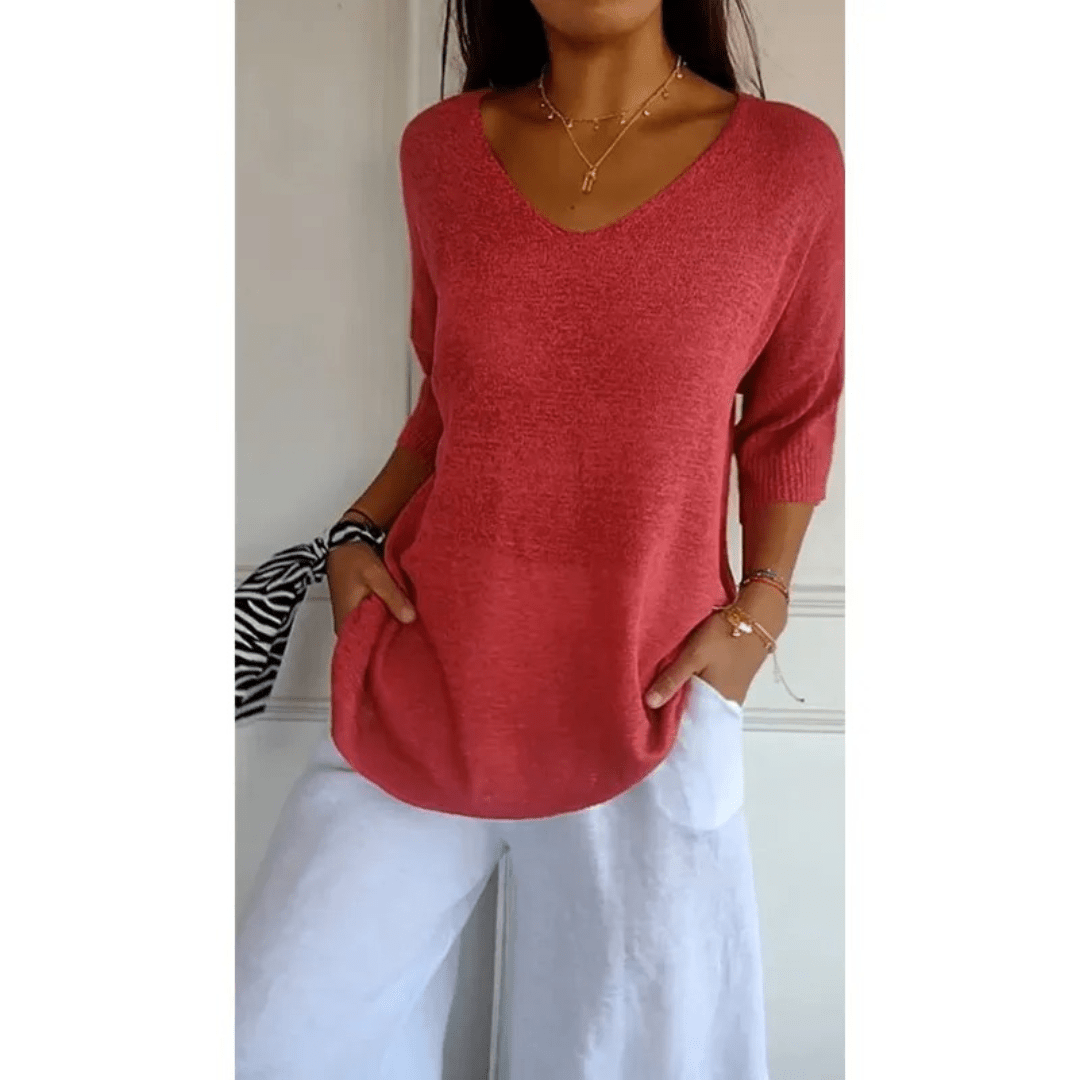 Women's V-Neck Linen Blouse