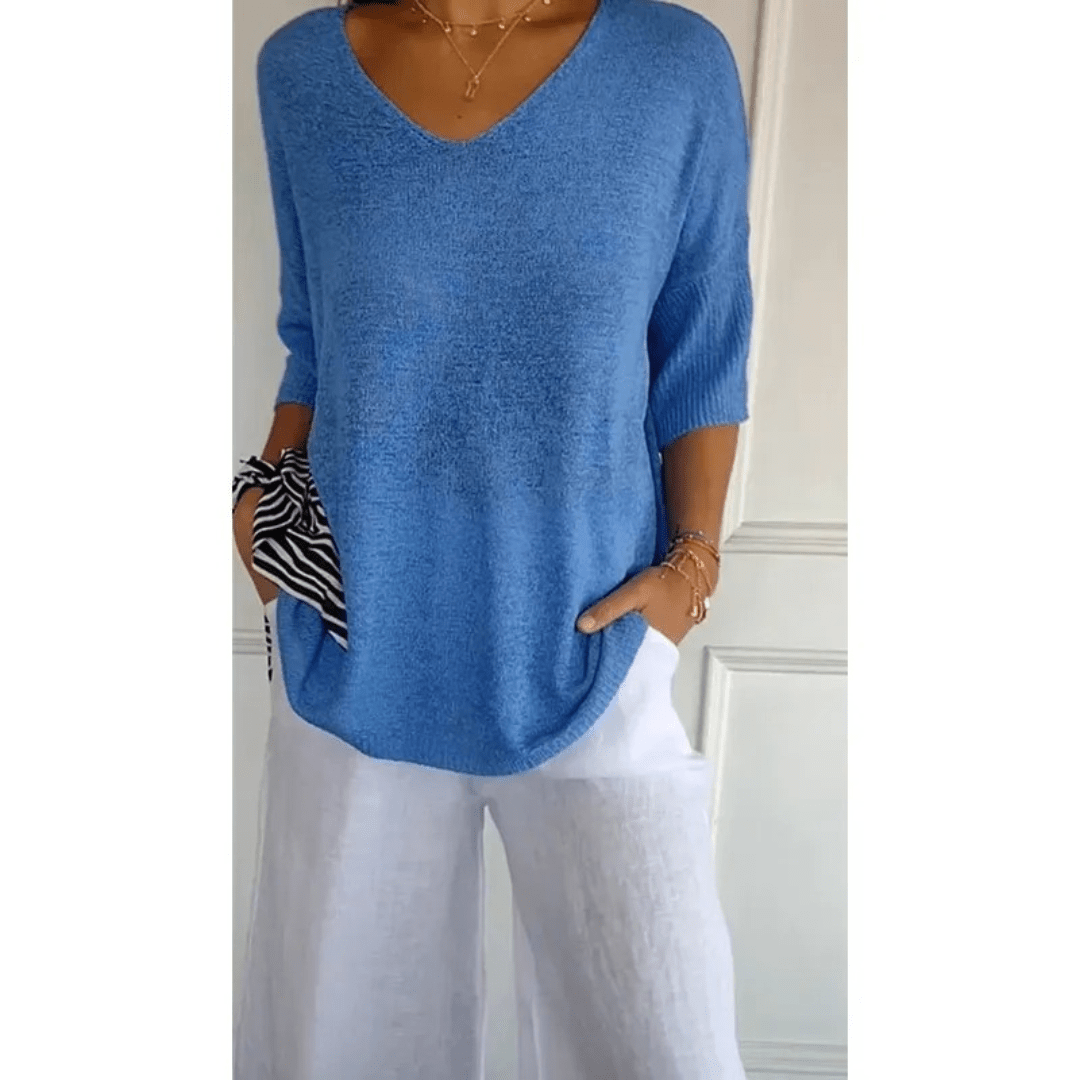 Women's V-Neck Linen Blouse