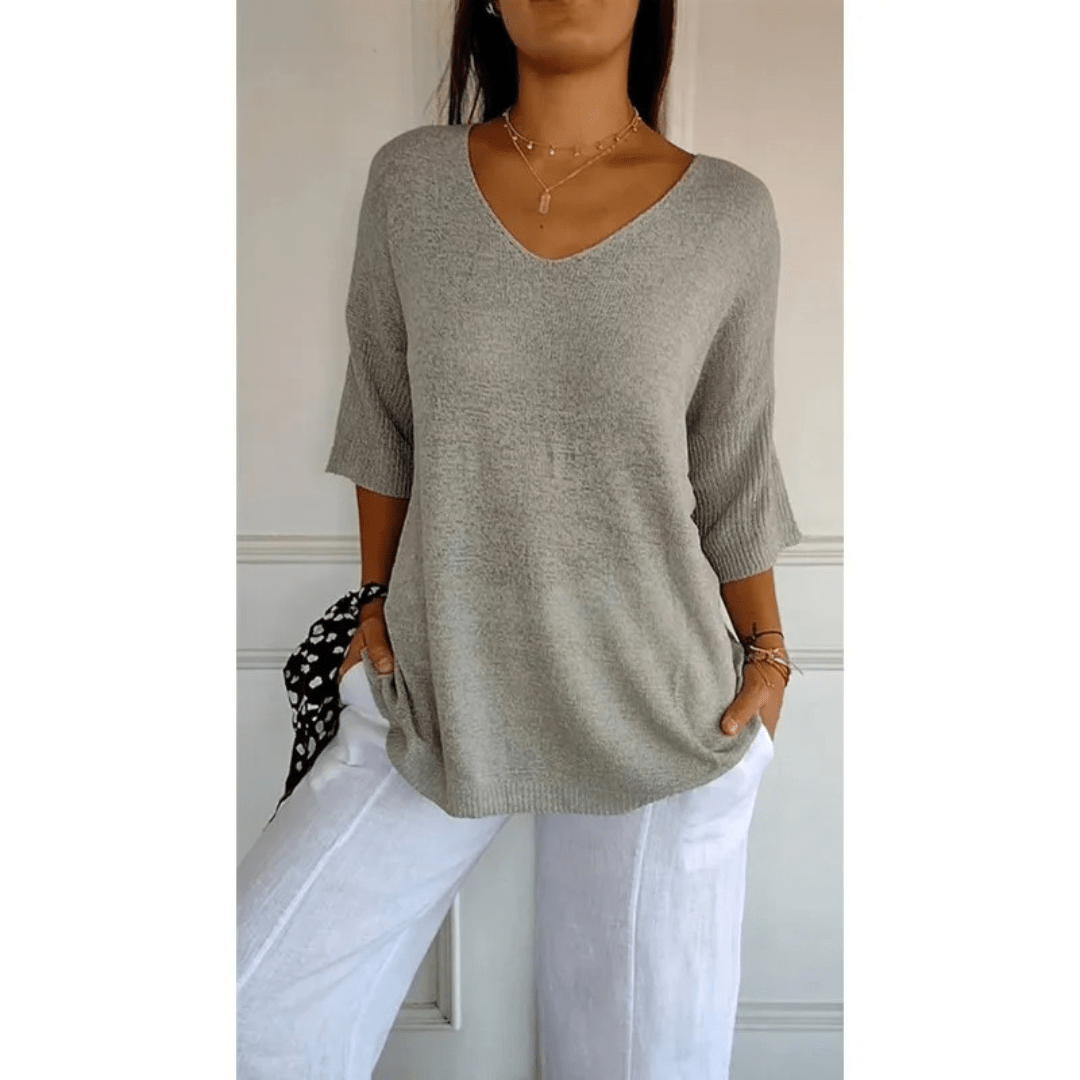 Women's V-Neck Linen Blouse