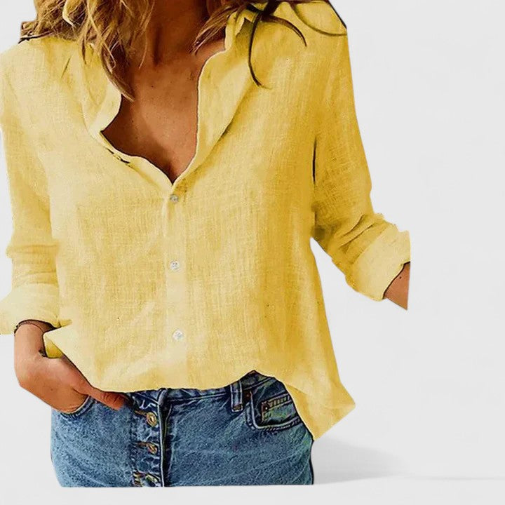 Linnea | Women's Linen-Look Button-Down Shirt with Lapel Collar